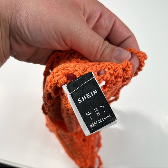 Shein Orange Crochet Shell Knitted Knit Cropped Boho Bohemian Tank Top Small S - Picture 4 of 6